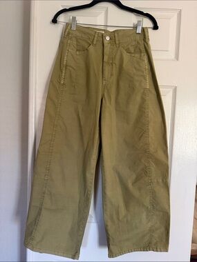 Pilcro Olive-Tan Button Front Barrel Leg Pants size 25